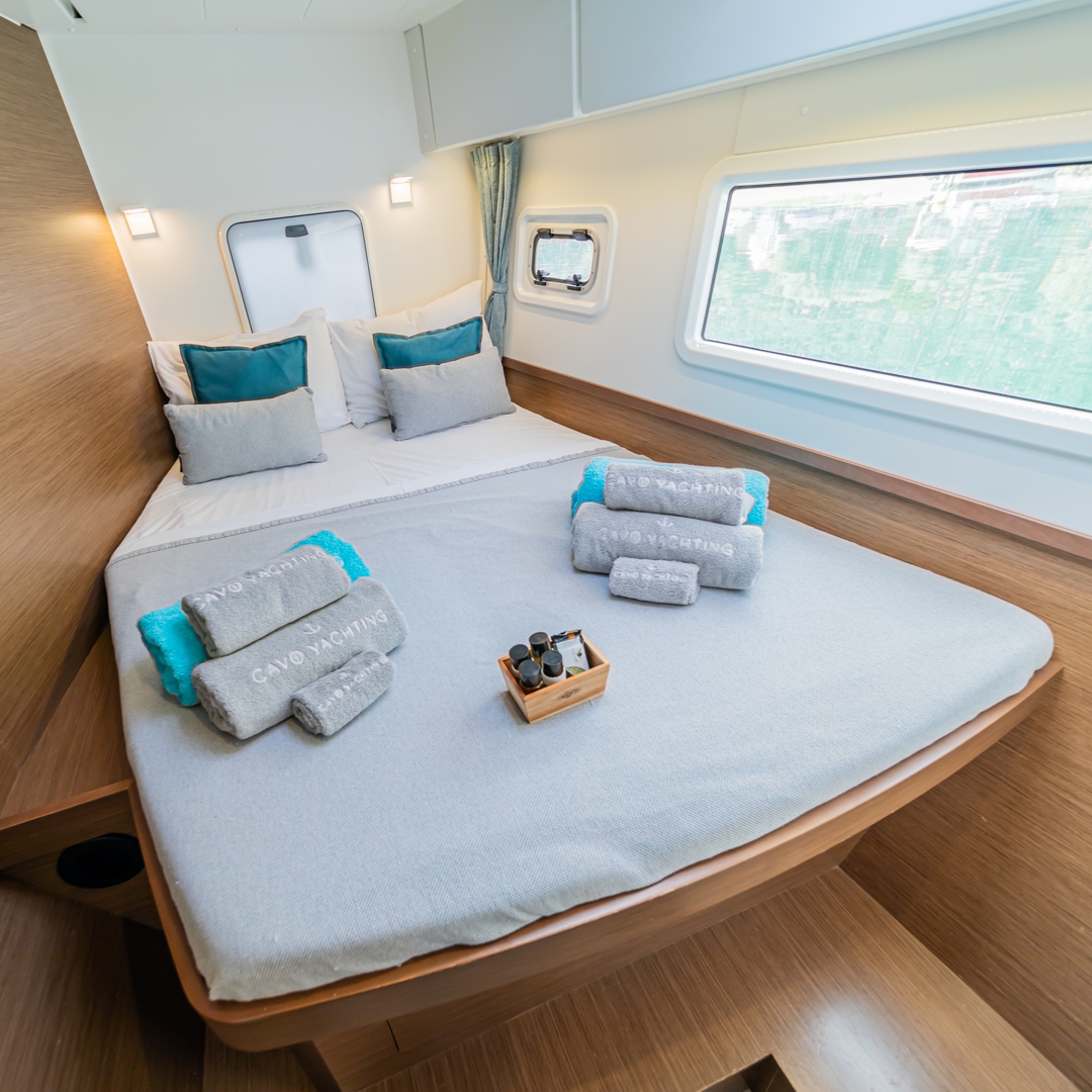 The cabins have double beds.