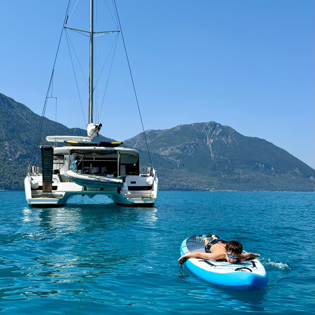 Paddleboarding from the Catamaran.